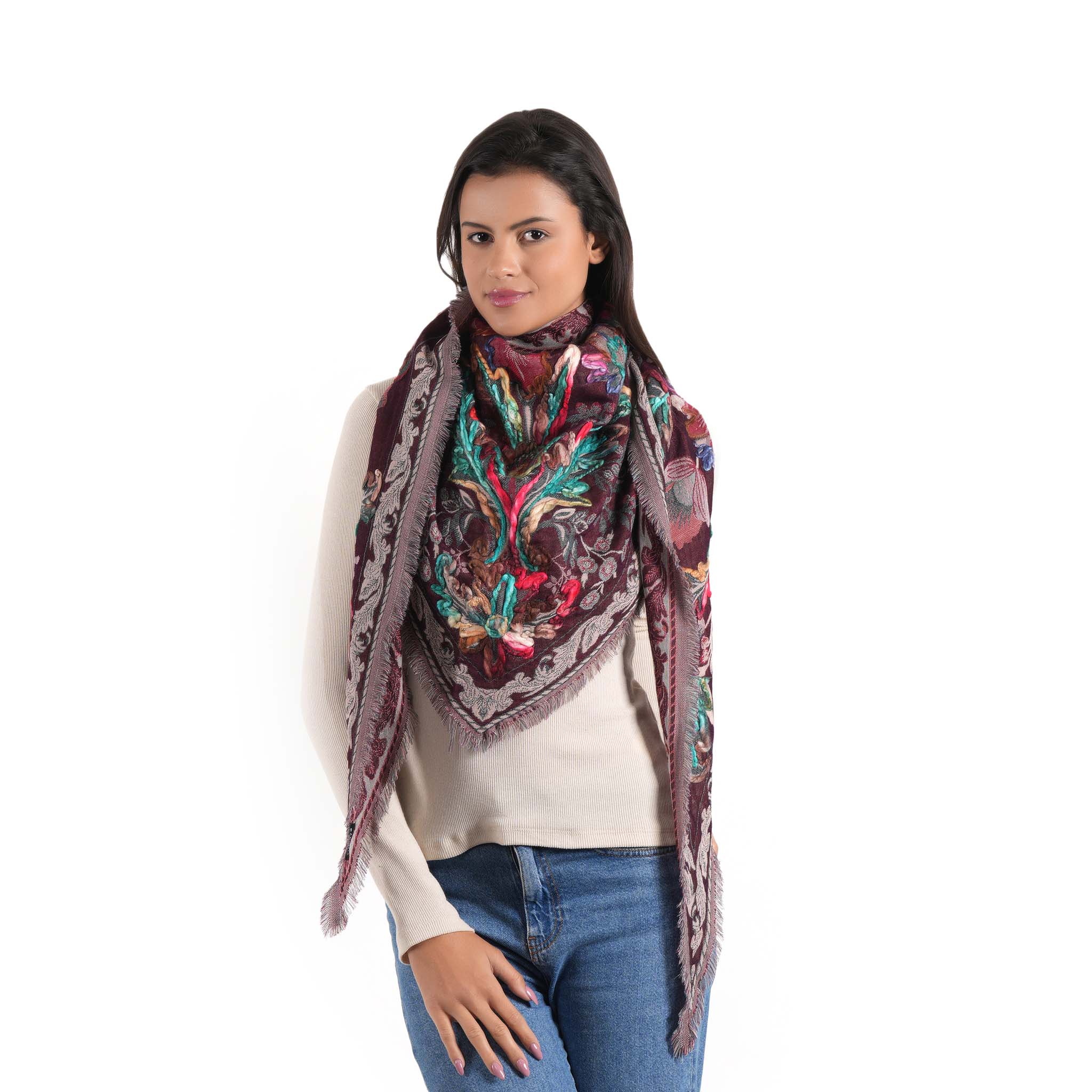 Meadow Jacquard Scarf - Wine - view 9