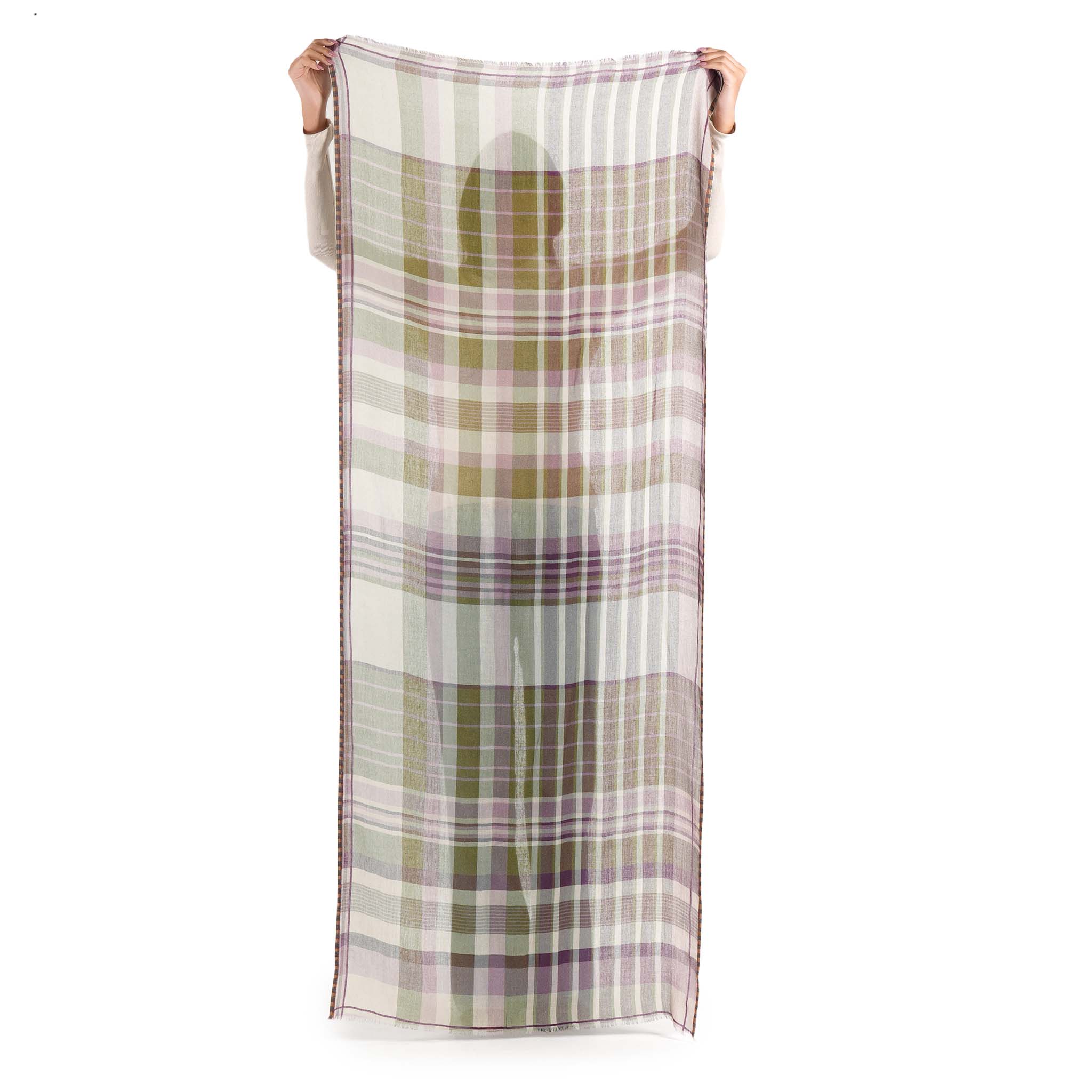Plaid Wool Scarf - Sage Green - view 7