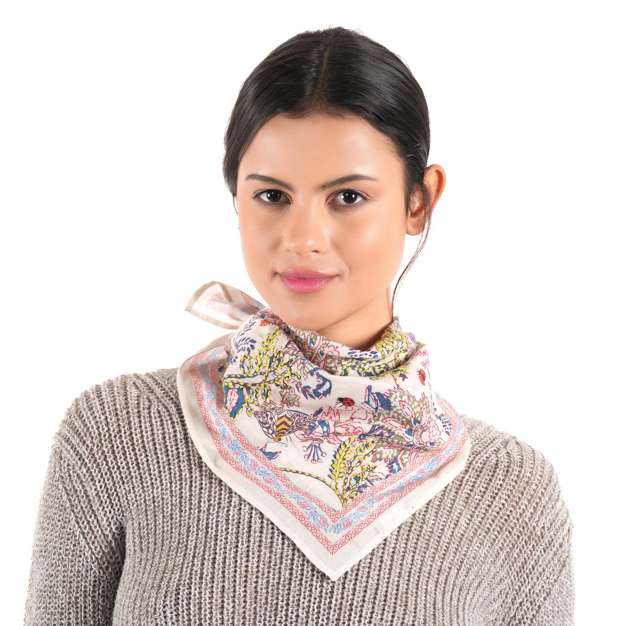 Floral & Bee Bandana - Beige - view 8