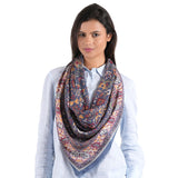 Tapestry Medallion Square Scarf - Navy Blue - view 2