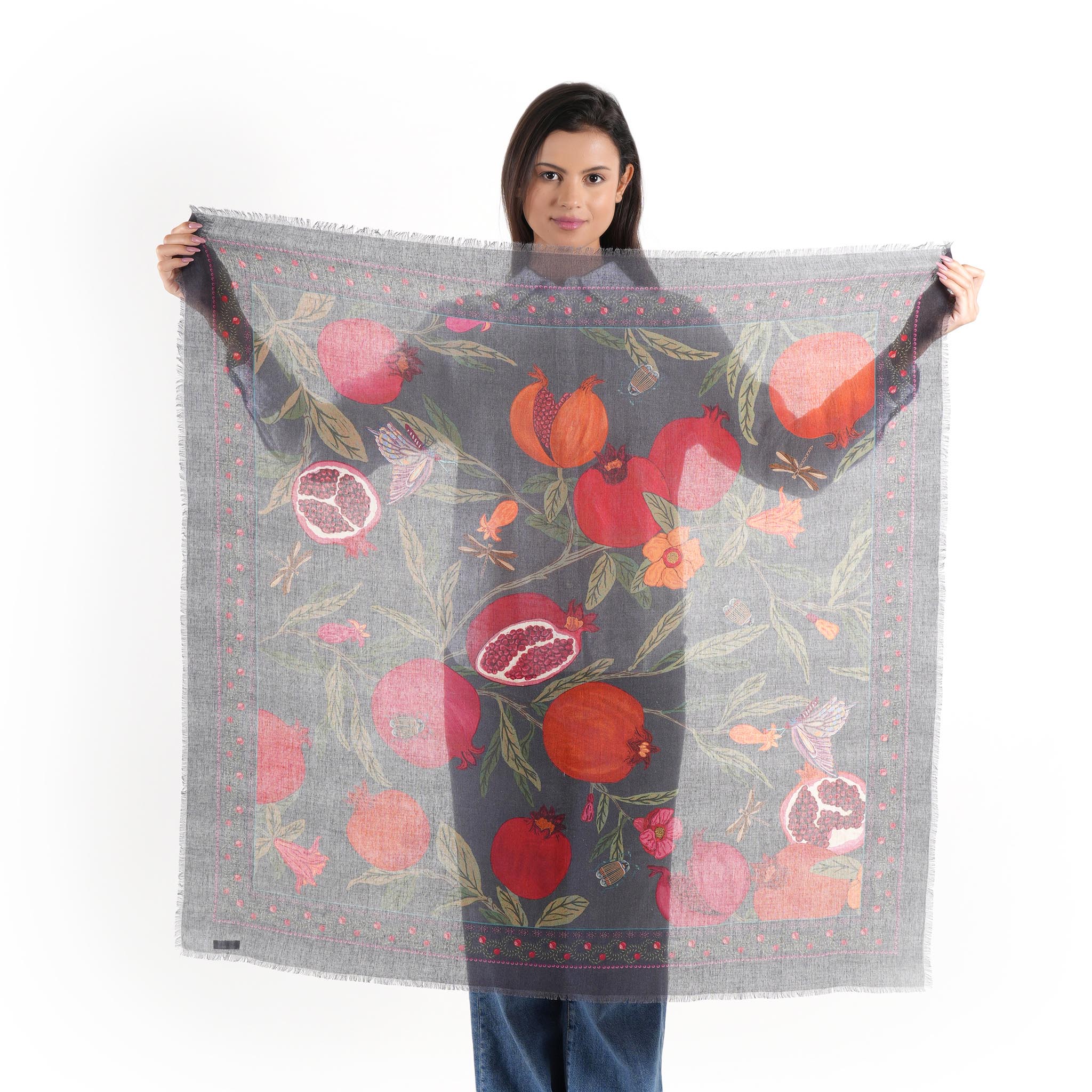 Pomegranate Garden Square Scarf - Midnight Black - view 9