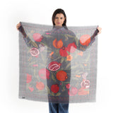 Pomegranate Garden Square Scarf - Midnight Black