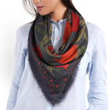 Pomegranate Garden Square Scarf - Midnight Black - view 3