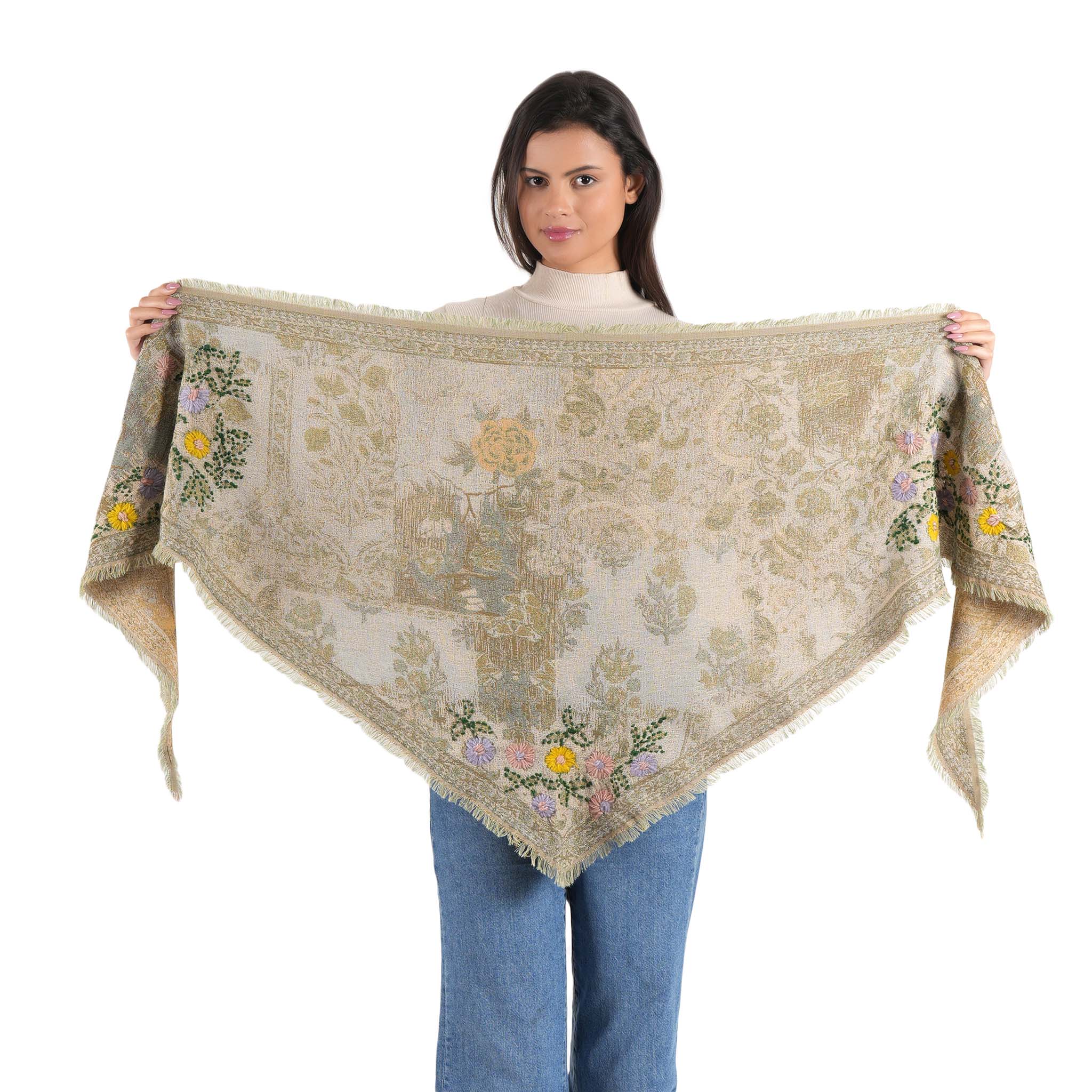 Autumn Bloom Jacquard Scarf - Light Green - view 9
