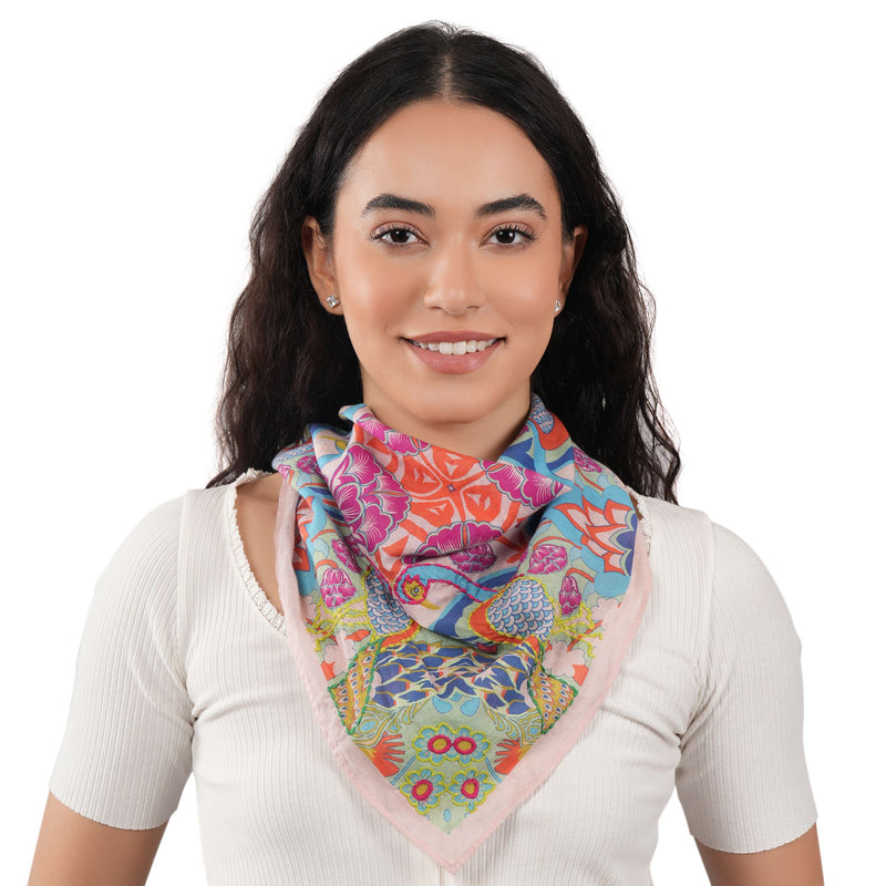 Peacock Geometric Cotton Bandana - Blush