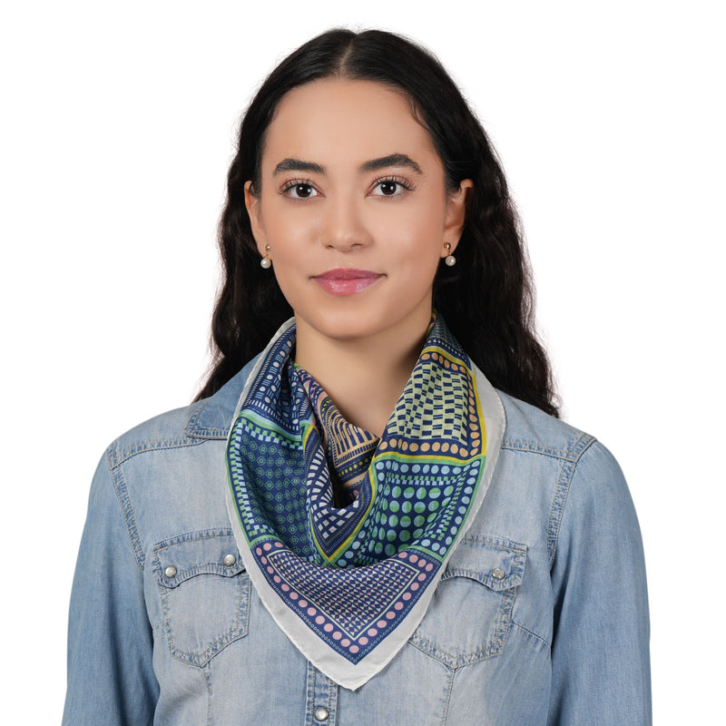 Art Block Silk Bandana - Sapphire