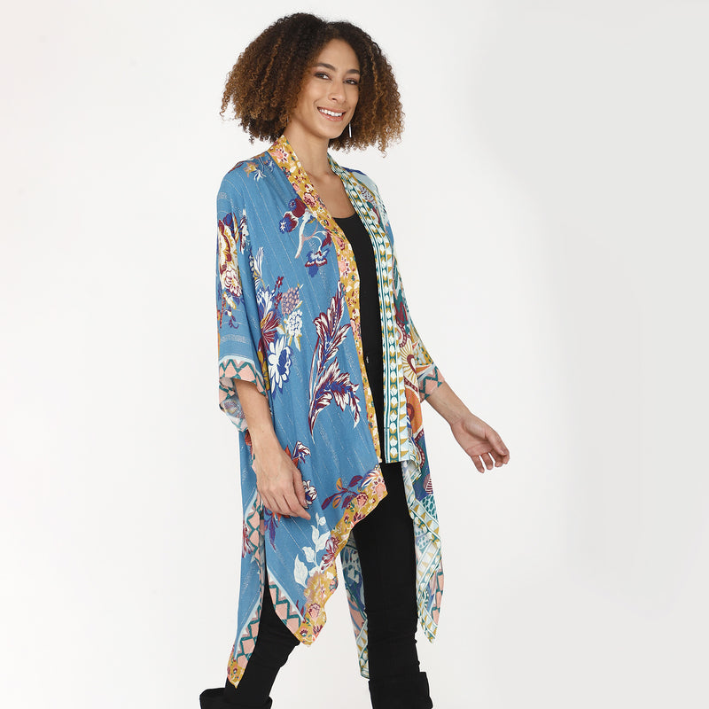 Floral Dance Kimono - Cobalt