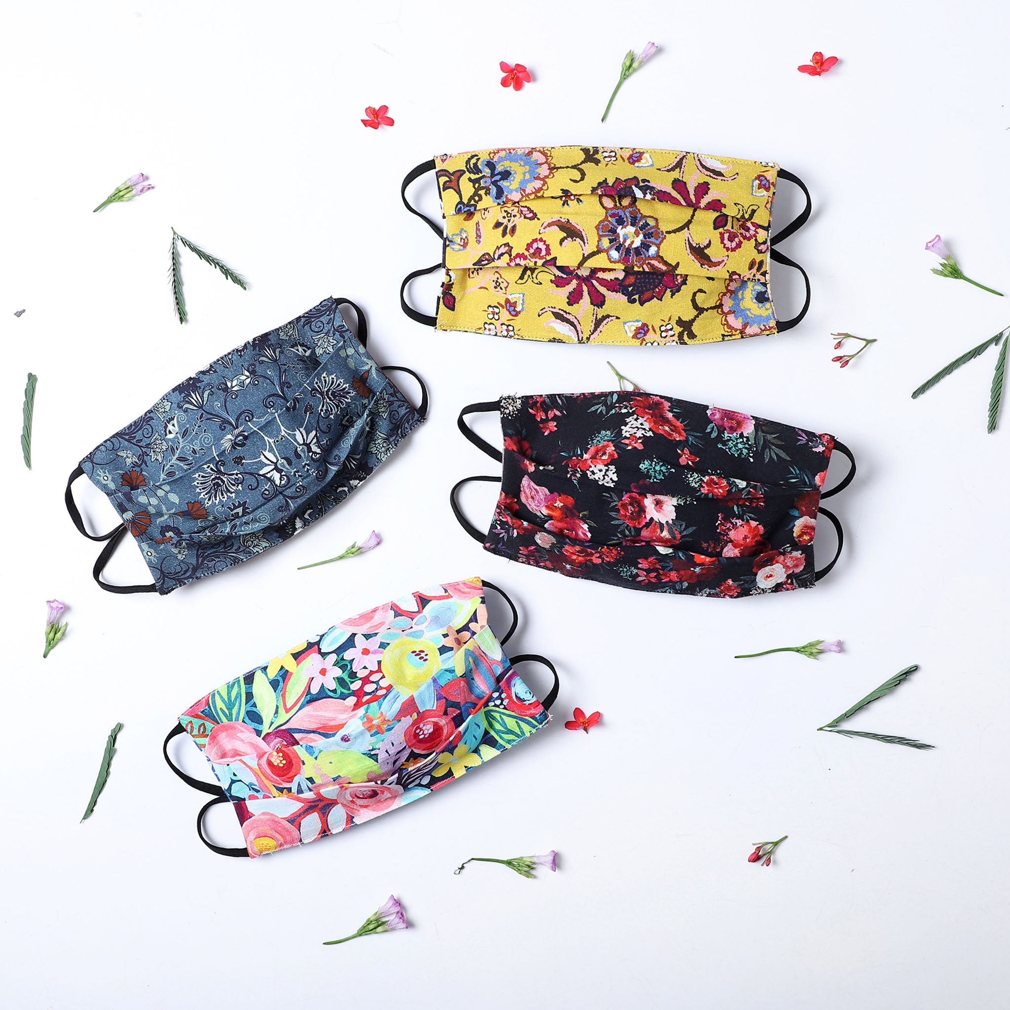 Floral Assorted Reversible Face Mask - Set of Four