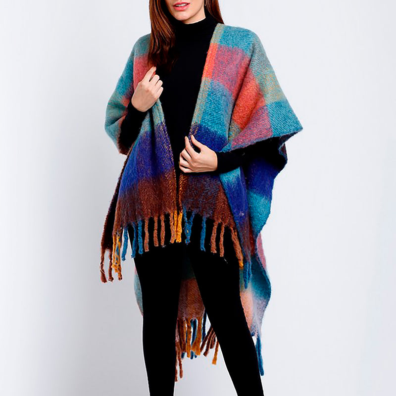 Mighty Check Poncho - Teal